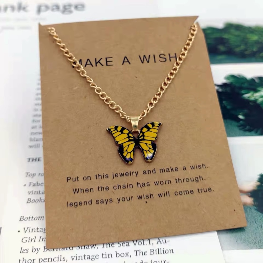 Swallowtail Yellow Black Butterfly Make A Wish Pendant Charm Necklace
